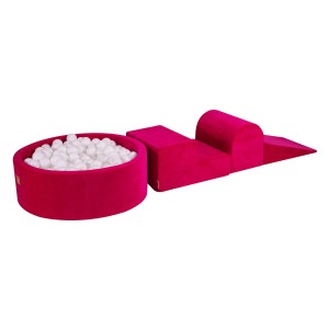 MeowBaby® Piankowy Zestaw do Zabawy z Suchym Basenem 90x30cm/200 Piłek 7cm, Plac Zabaw dla Dziecka, 4 elementy, Welurowy, Magenta: Białe