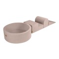 MeowBaby® Piankowy Zestaw do Zabawy z Suchym Basenem 90x30cm, Plac Zabaw dla Dziecka, 4 elementy, Welurowy, Ecru: bez piłek