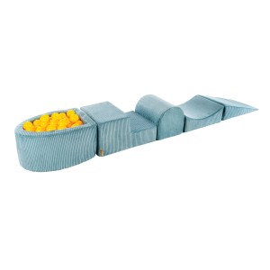 MeowBaby® Aesthetic Piankowy Zestaw do Zabawy z Suchym Basenem 57x45x30cm/100 piłek 7cm, Plac Zabaw dla Dziecka, 5 elementów, Sztruksowy, Turkusowy: Żółte