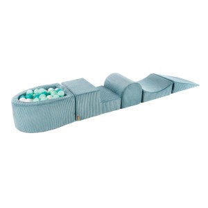 MeowBaby® Aesthetic Piankowy Zestaw do Zabawy z Suchym Basenem 57x45x30cm/100 piłek 7cm, Plac Zabaw dla Dziecka, 5 elementów, Sztruksowy, Turkusowy: Turkusowe/Białe/Miętowe