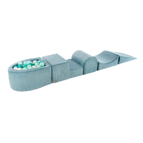 MeowBaby® Aesthetic Piankowy Zestaw do Zabawy z Suchym Basenem 57x45x30cm/100 piłek 7cm, Plac Zabaw dla Dziecka, 5 elementów, Sztruksowy, Turkusowy: Turkusowe/Białe/Miętowe
