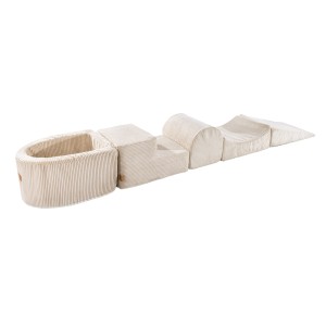 MeowBaby® Aesthetic Piankowy Zestaw do Zabawy z Suchym Basenem 57x45x30cm, Plac Zabaw dla Dziecka, 5 elementów, Sztruksowy, Ecru: bez piłek